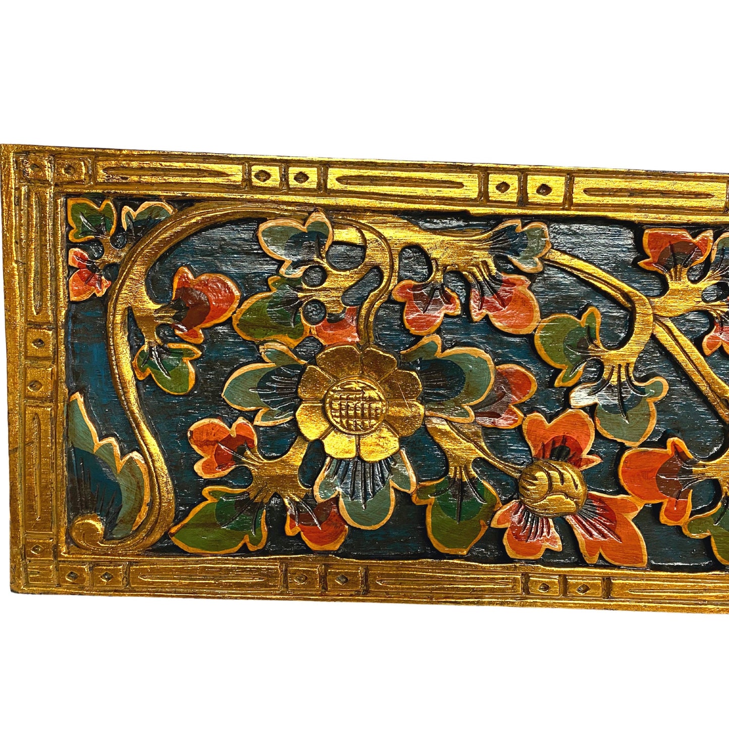 Balinese Lotus Panel architectural Relief Wood Carving Bali wall Art 39"