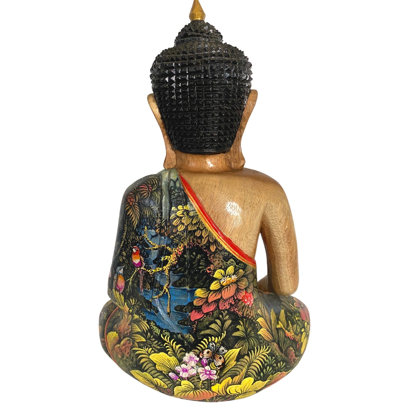 Buddha Wood Carving Statue Touching the Earth Buddha Bhumisparsha Mudra Painted & hand Carved Wood Sculpture Balinese Art Bali Folkart