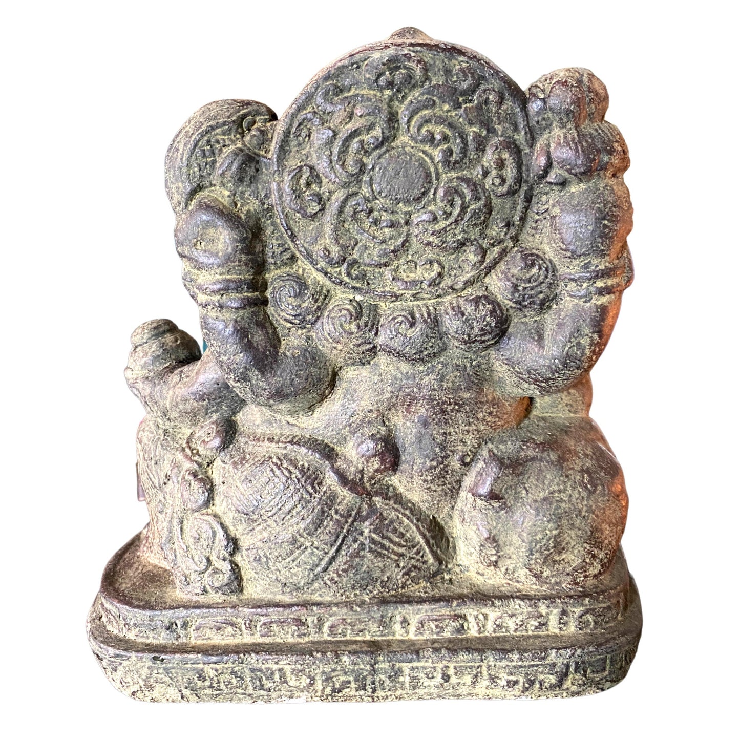 Shri Ganesha Reclining Statue Garden statuary Remover Obstacles Handmade Cast Lava stone sculpture Bali art Eclectic Decor