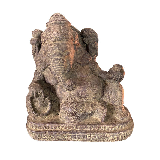 Shri Ganesha Reclining Statue Garden statuary Remover Obstacles Handmade Cast Lava stone sculpture Bali art Eclectic Decor