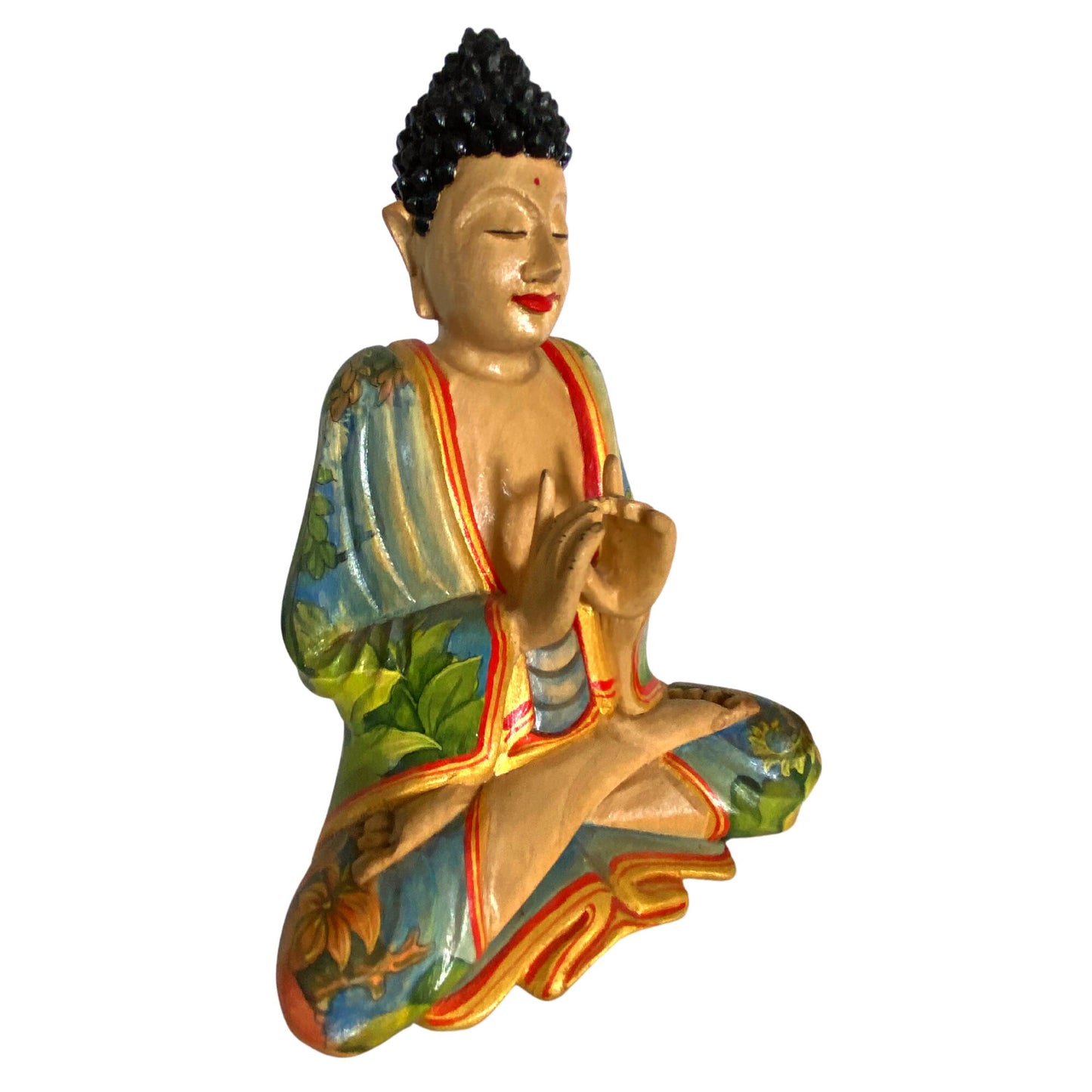 Meditating Buddha Wooden Statue Wishing Jewel Buddha Manidhari Mudra Hand Painted Wood Carving Carved Sculpture Balinese Art Bali Folkart