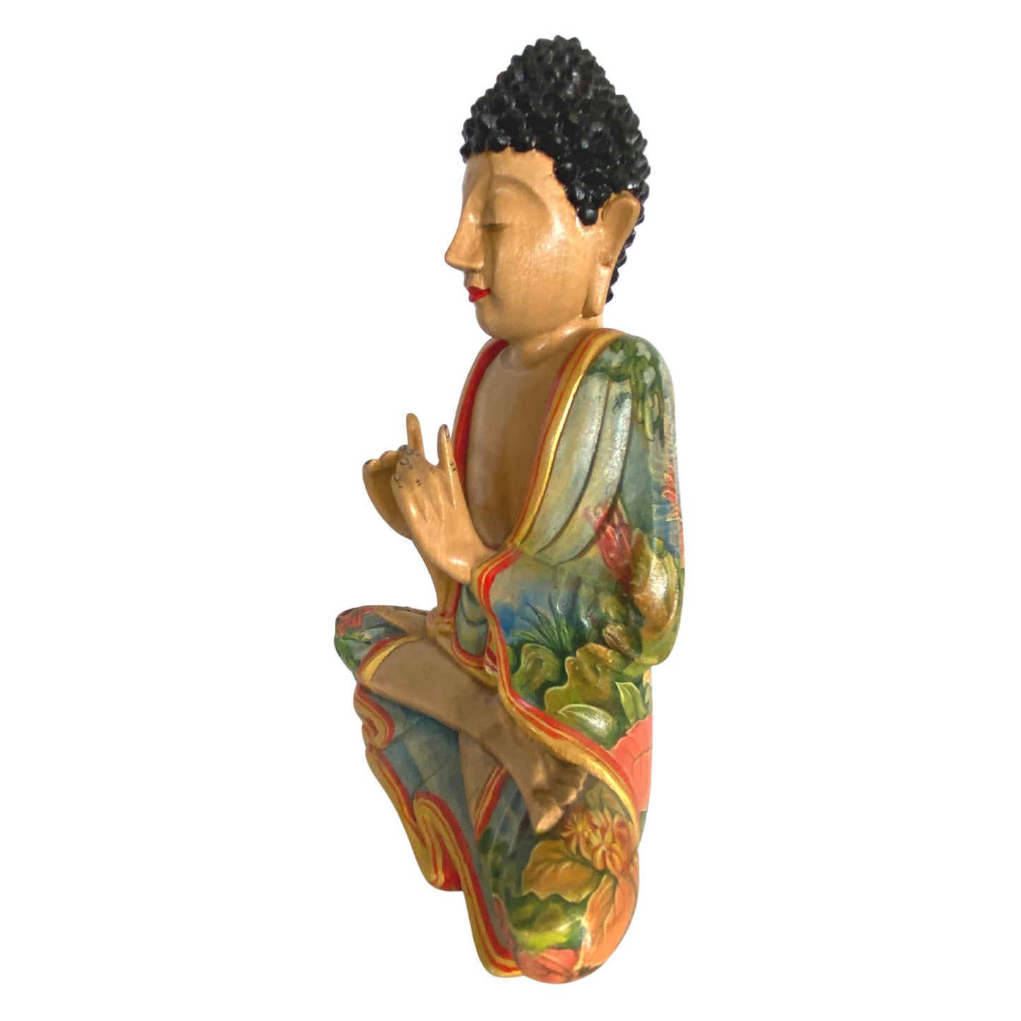 Wishing Jewel Buddha Manidhari Mudra Statue Hand Painted Wood Carving Sculpture Balinese Art