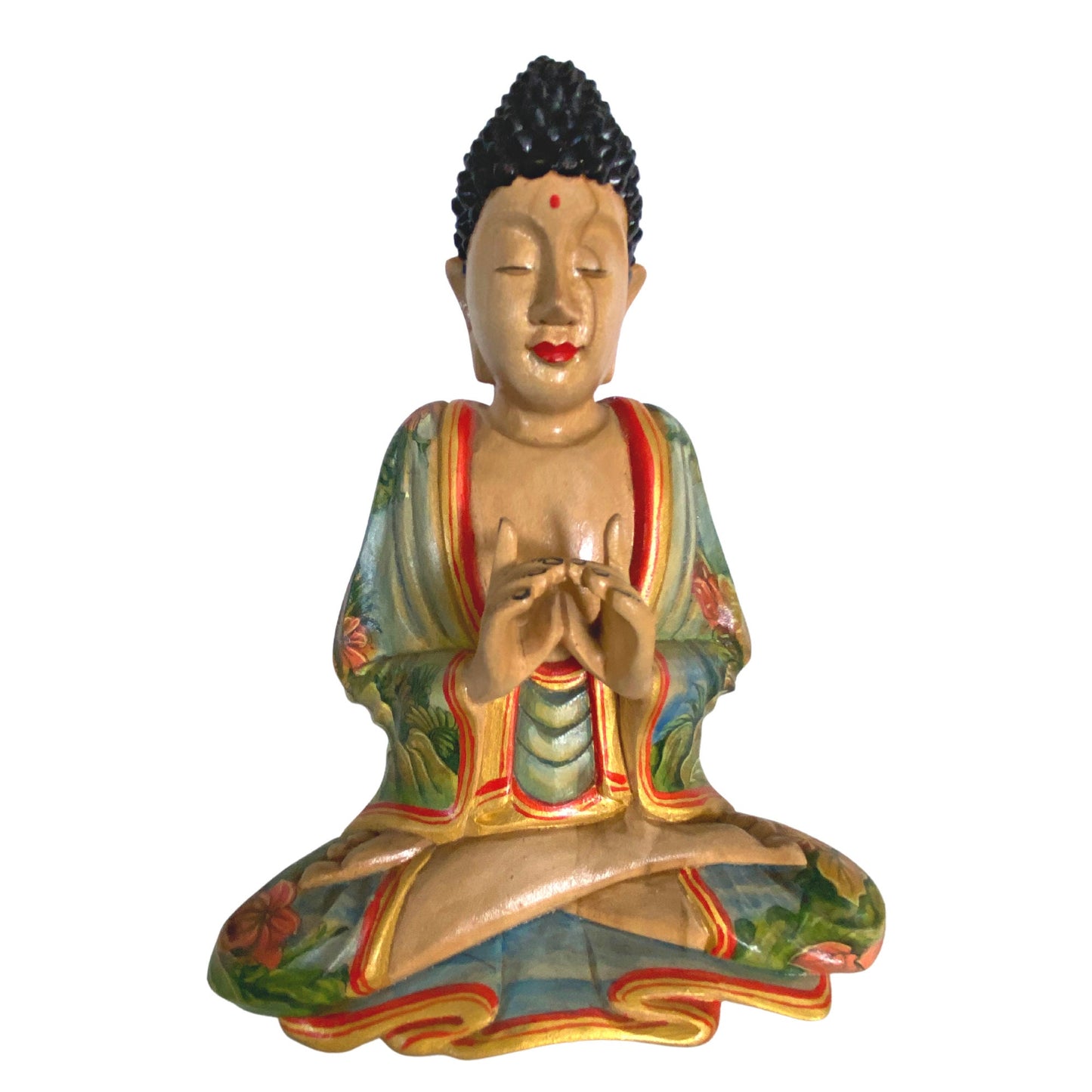 Wishing Jewel Buddha Manidhari Mudra Statue Hand Painted Wood Carving Sculpture Balinese Art