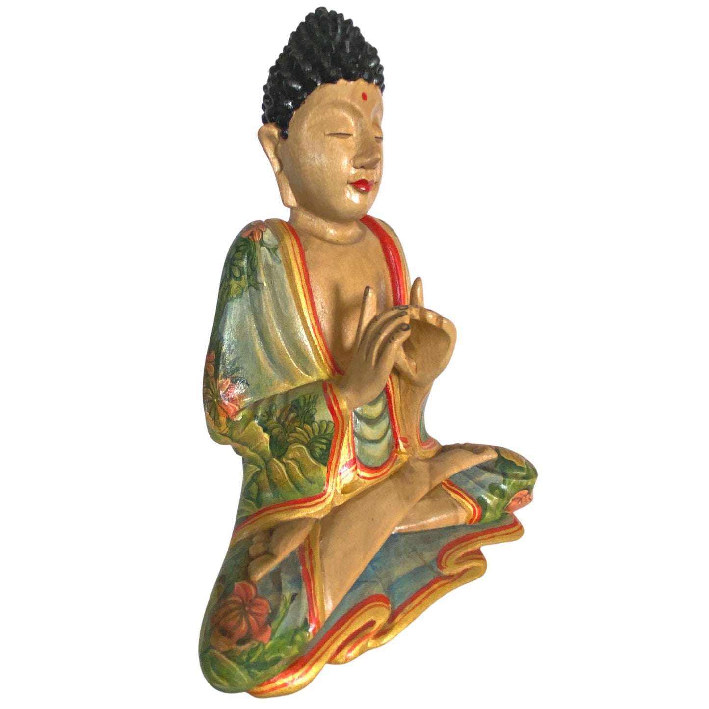Wishing Jewel Buddha Manidhari Mudra Statue Hand Painted Wood Carving Sculpture Balinese Art