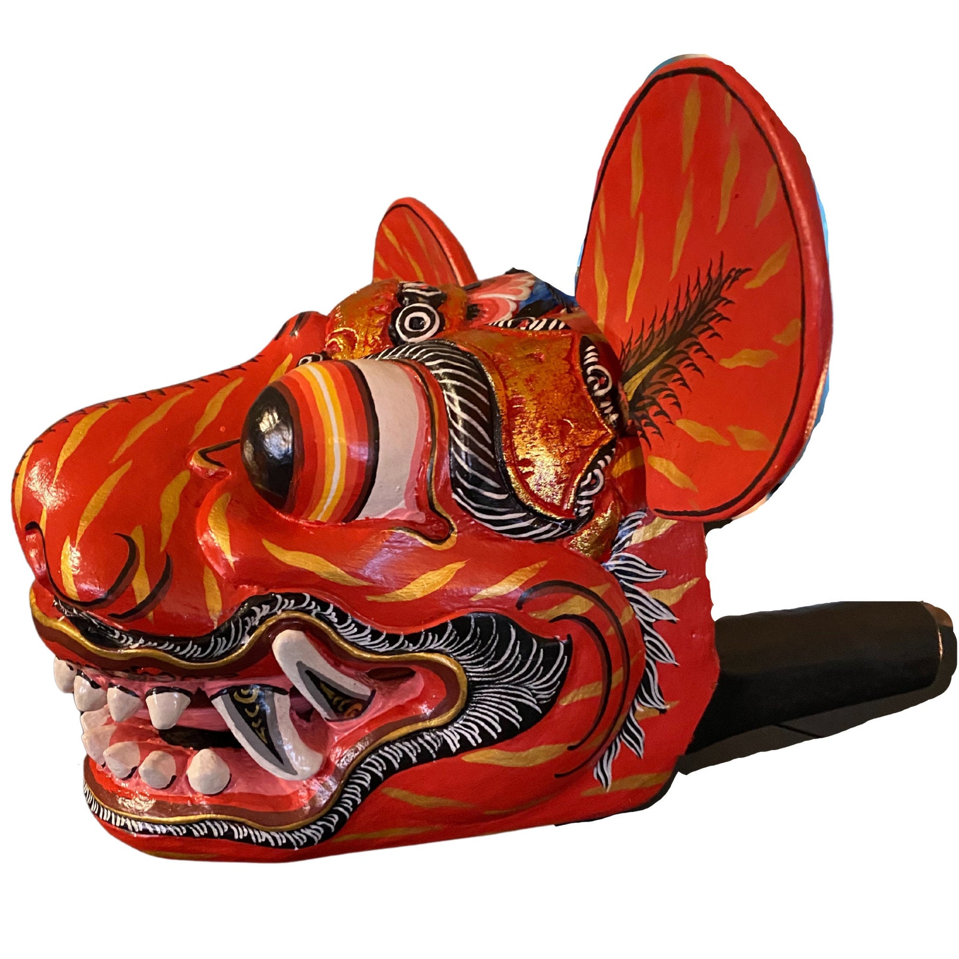 Balinese Barong Tiger Mask Macan Traditional  Dance Mask Guardian Topeng Demon Bali Folk Art Polychrome Hand carved Wood Carving Red - Acadia World Traders