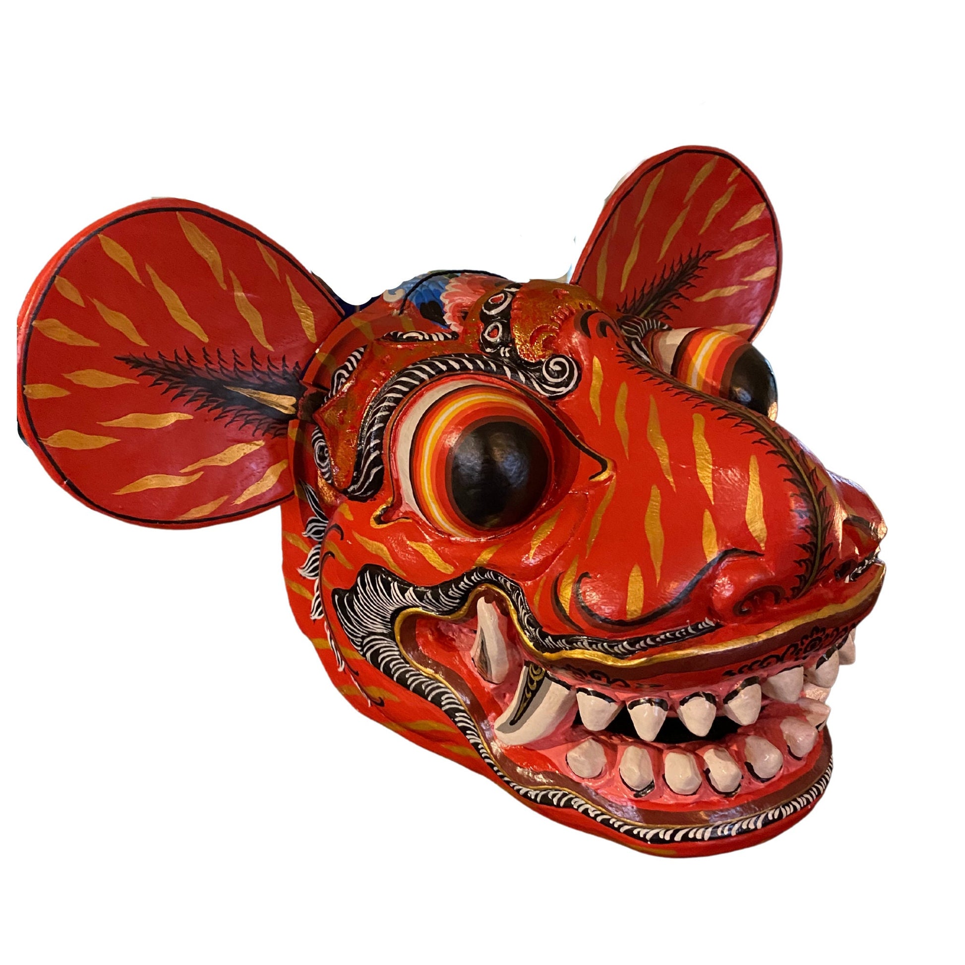 Balinese Barong Tiger Mask Macan Traditional  Dance Mask Guardian Topeng Demon Bali Folk Art Polychrome Hand carved Wood Carving Red - Acadia World Traders