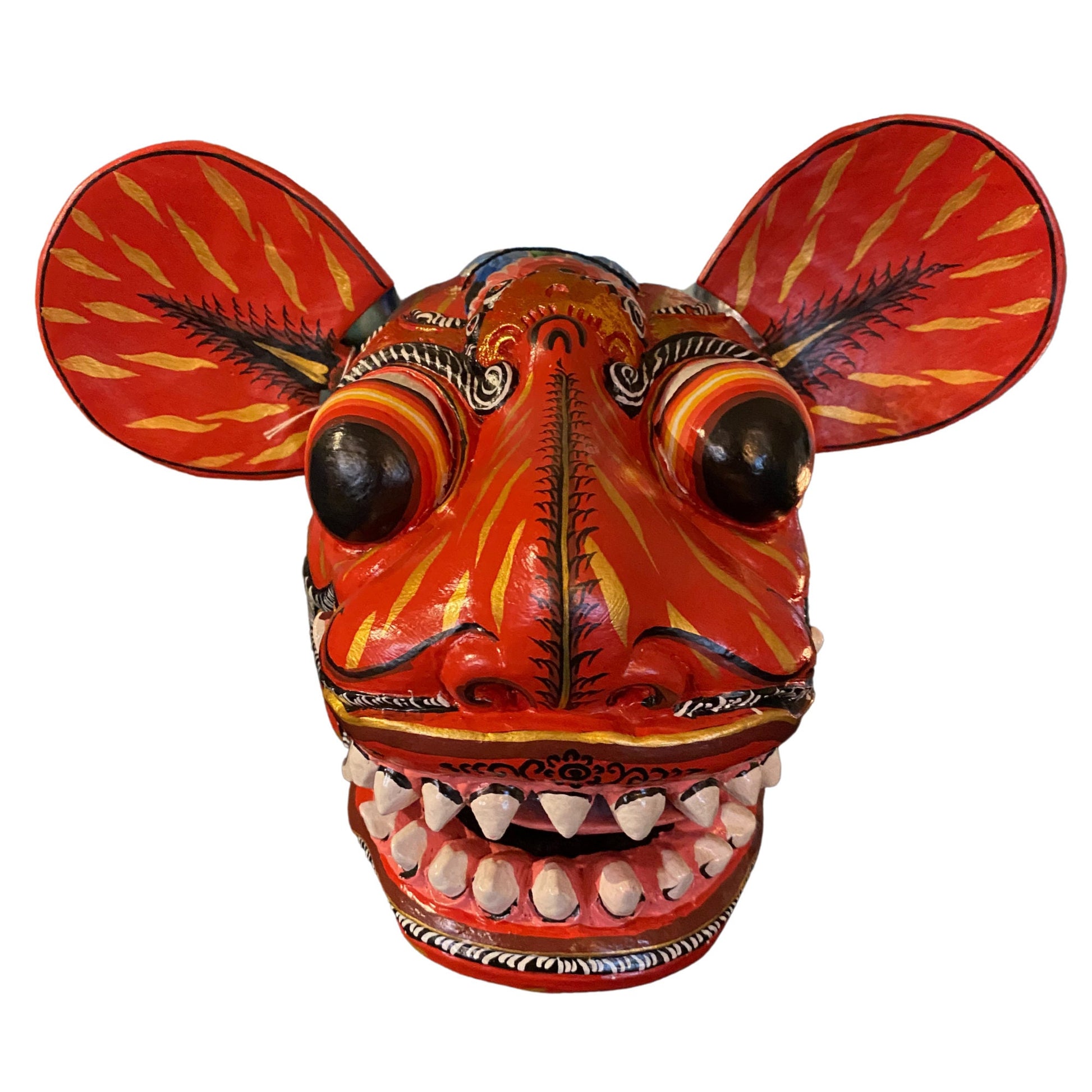 Balinese Barong Tiger Mask Macan Traditional  Dance Mask Guardian Topeng Demon Bali Folk Art Polychrome Hand carved Wood Carving Red - Acadia World Traders