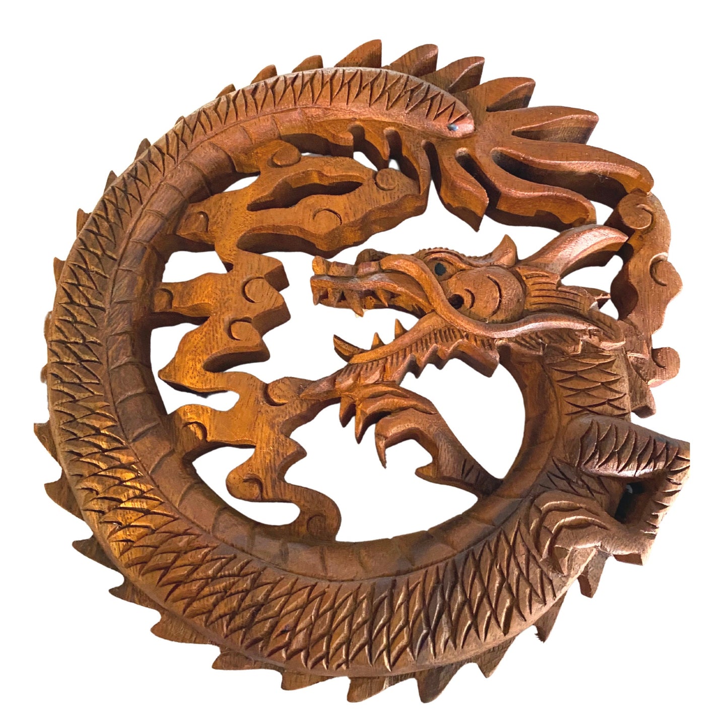 Naga Dragon Round Wall Sculpture Panel Hand Carved Balinese art