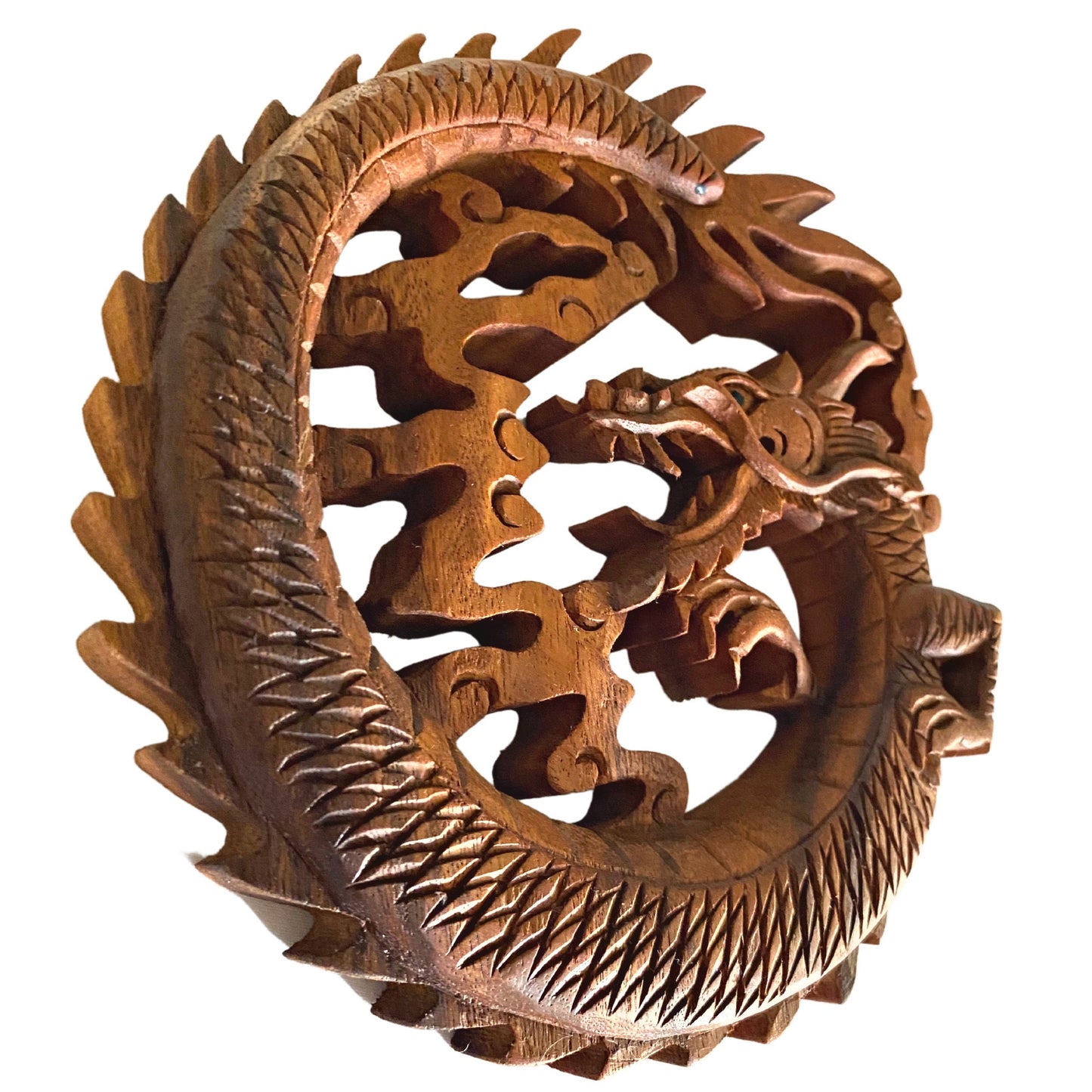 Naga Dragon Round Wall Sculpture Panel Hand Carved Balinese art