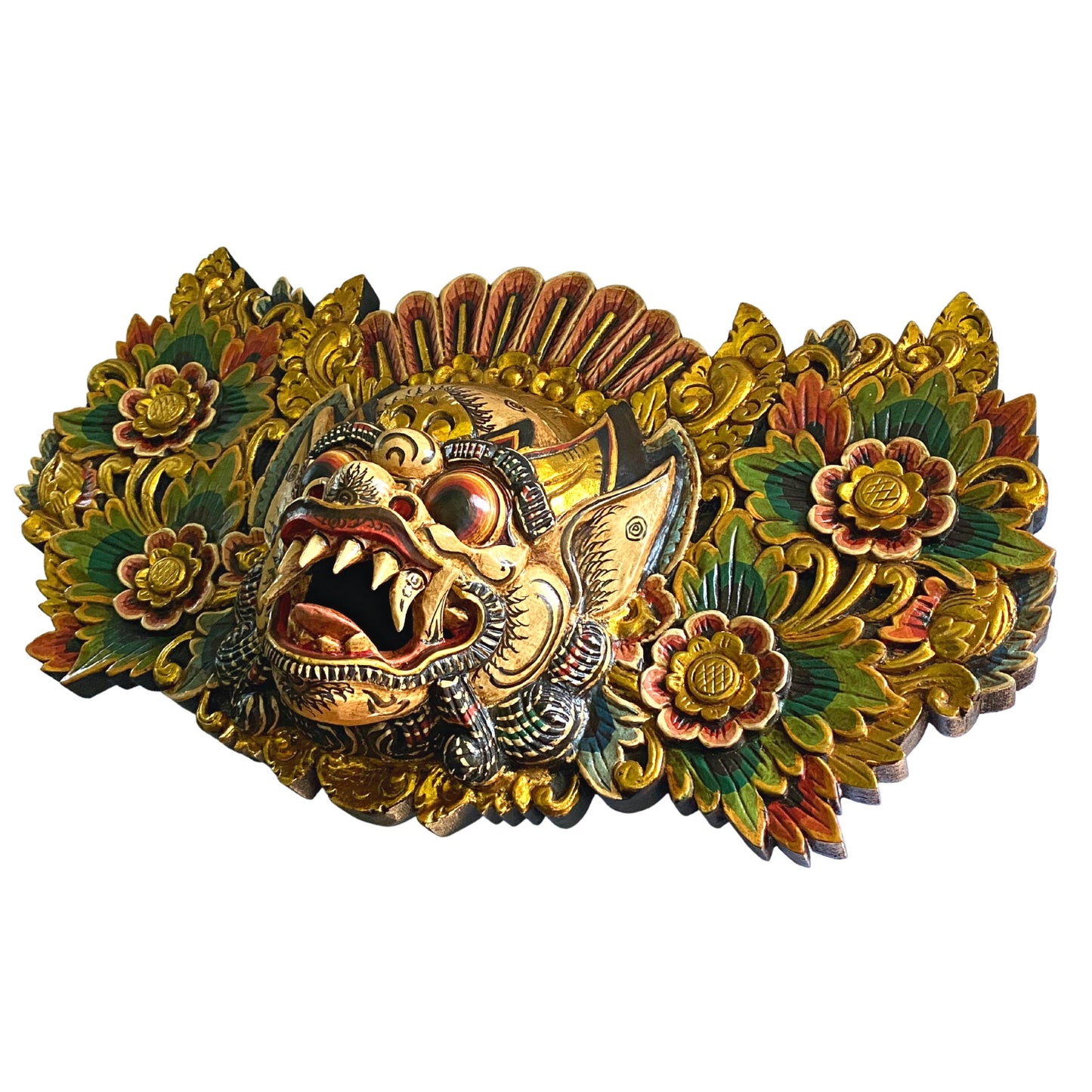 Balinese Mask Boma Barong Protector Guardian Mask Polychrome Hand Carved wood Carving Bali Folk Art Wall Decor