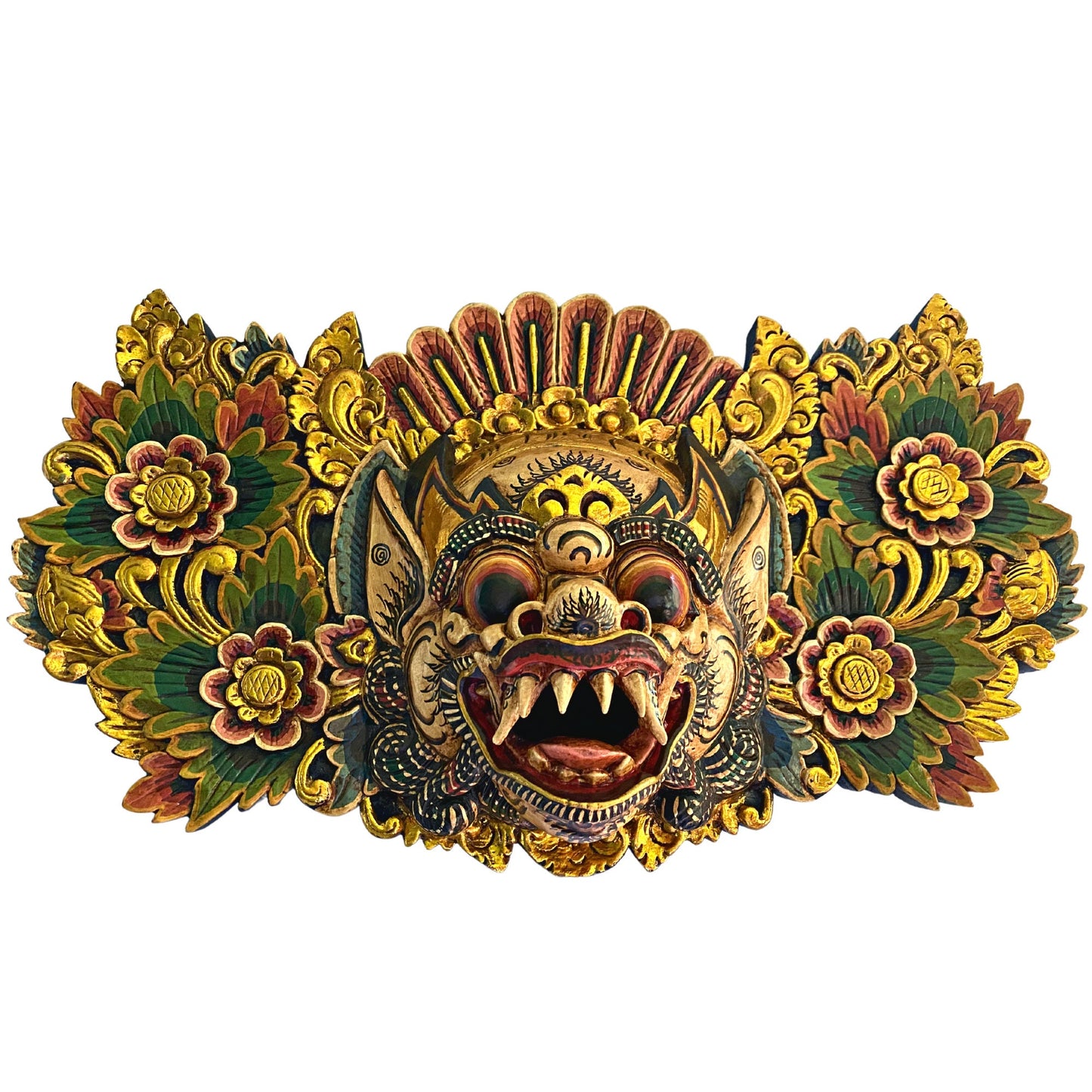 Balinese Mask Boma Barong Protector Guardian Mask Polychrome Hand Carved wood Carving Bali Folk Art Wall Decor
