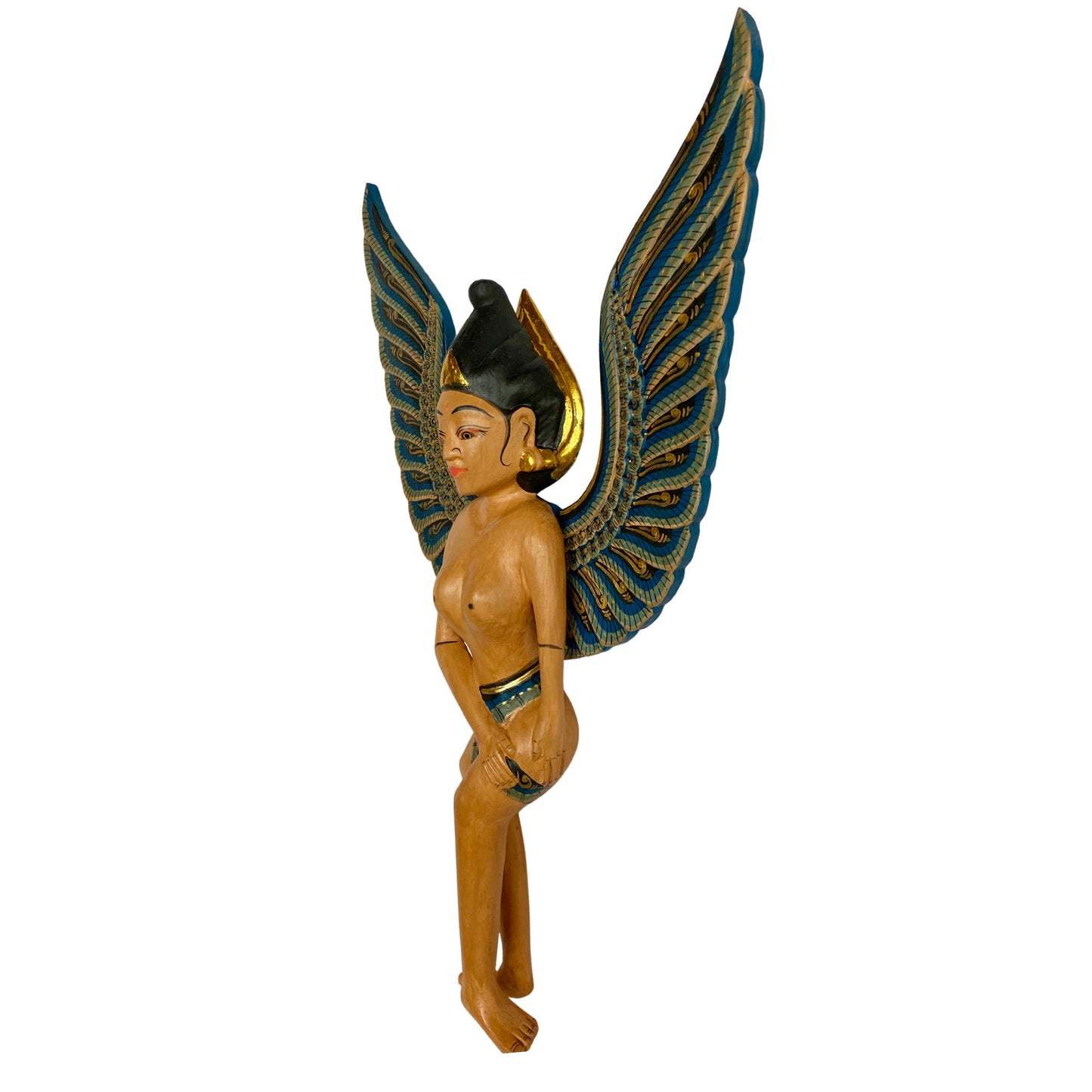 Winged Dewi Sri Fertility Goddess Nursery Mobile Demon Chaser Cradle Guardian Carved Wood Balinese Folk art Teal - Acadia World Traders