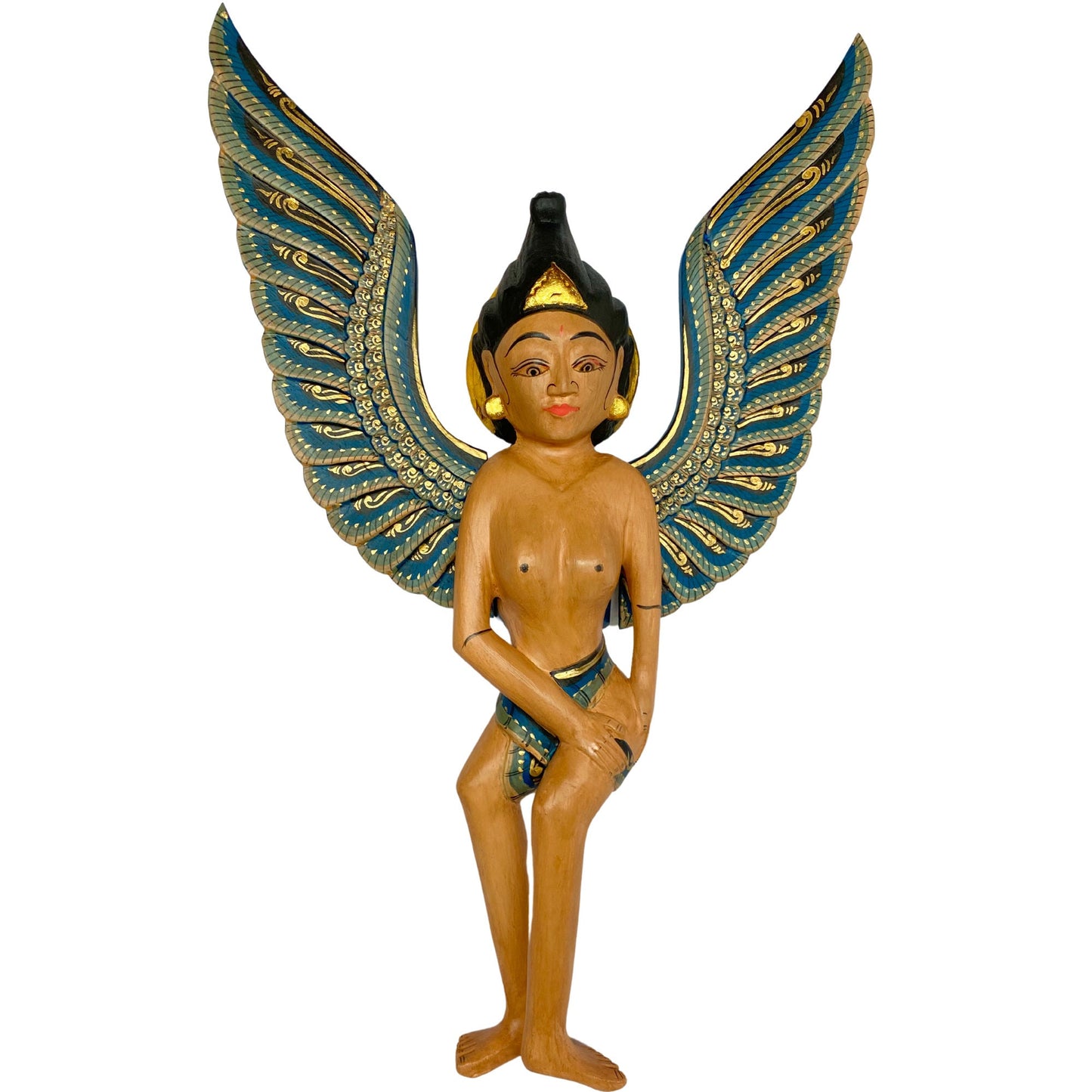 Winged Dewi Sri Fertility Goddess Nursery Mobile Demon Chaser Cradle Guardian Carved Wood Balinese Folk art Teal - Acadia World Traders