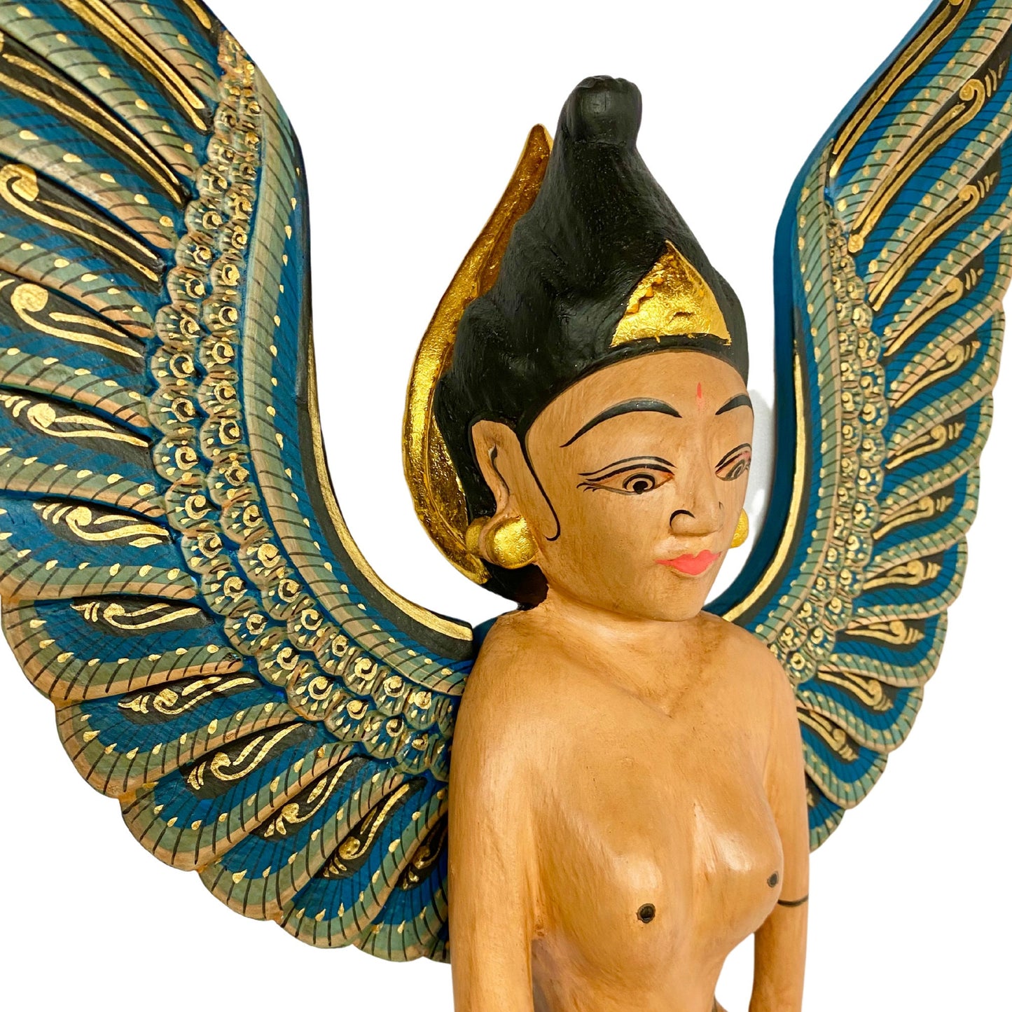 Winged Dewi Sri Fertility Goddess Nursery Mobile Demon Chaser Cradle Guardian Carved Wood Balinese Folk art Teal - Acadia World Traders