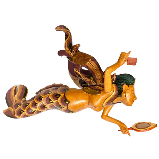 Bali Winged Mermaid Goddess Mobile Cradle Guardian Mauve Carved wood Balinese art 16"