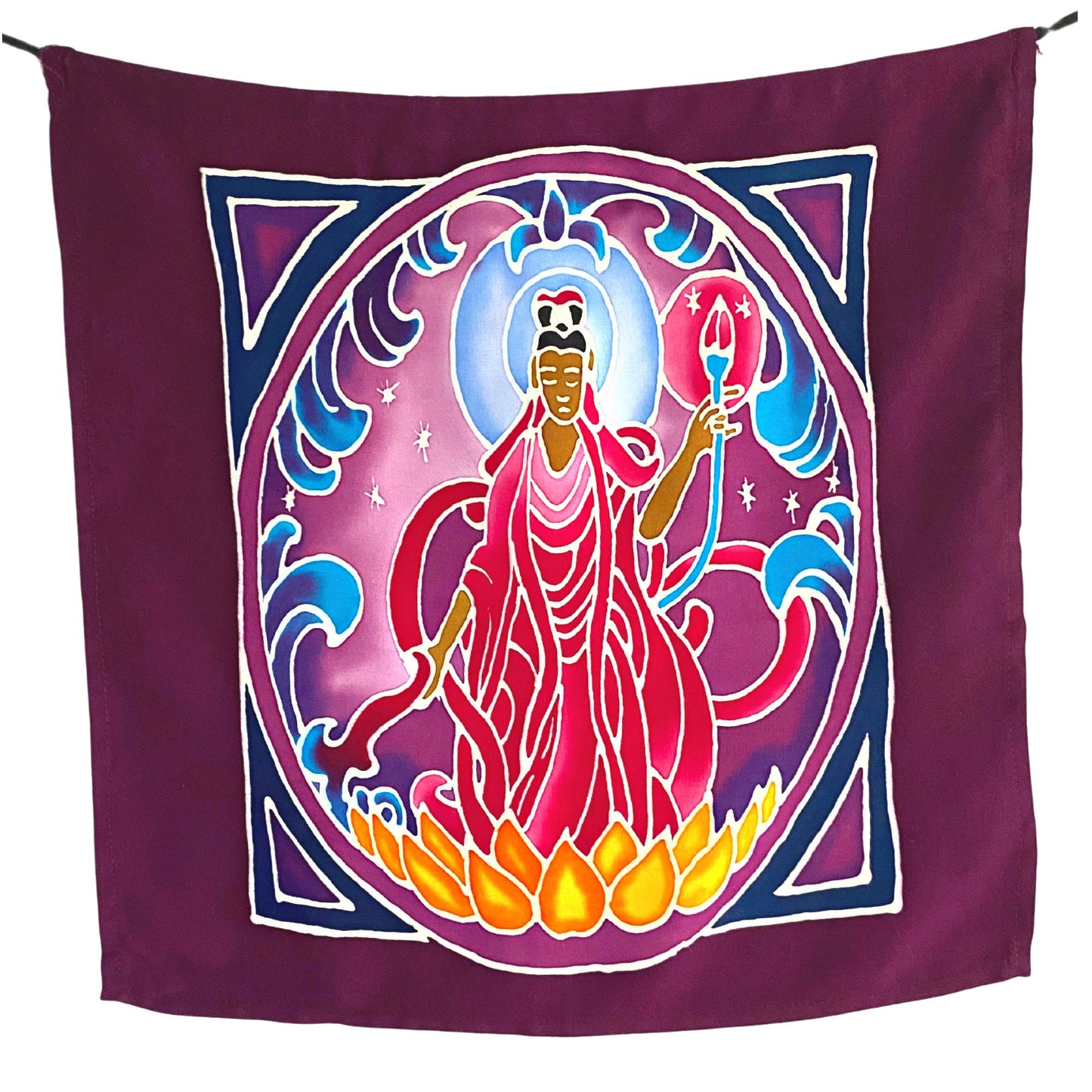Water & Moon Guanyin Bodhisattva Prayer Flag Wall hanging Handmade Bali Batik Art