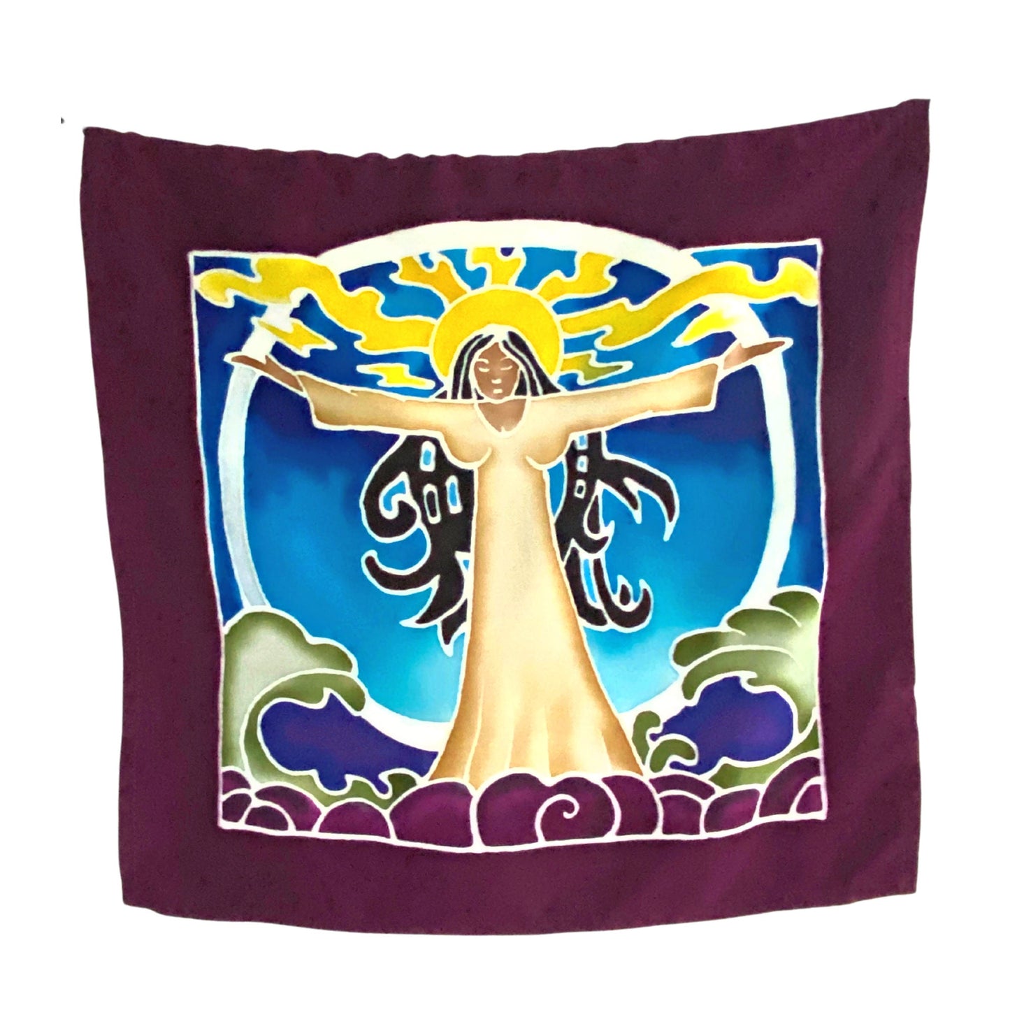 Gaia Mother Earth Goddess of Elements Prayer Flag Wall hanging Banner Bali Batik Art