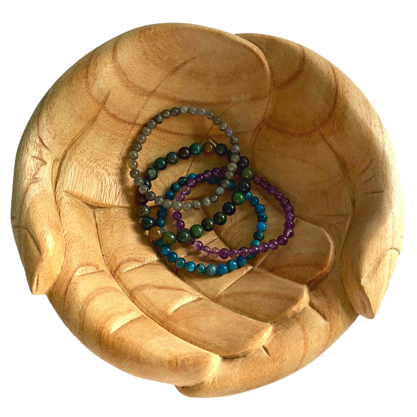 Cupped BUDDHA Mudra Bowl Offering HANDS Carved wood Jewelry Trinket dish Bali art - Acadia World Traders
