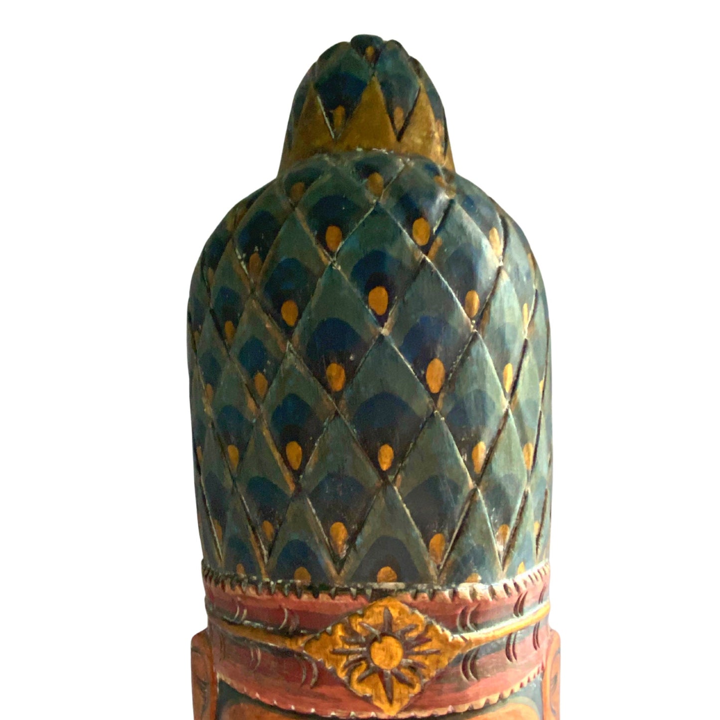 Balinese Buddha Wooden Mask Peacock Crown Vintage style Buddha Mask Hand Carved wood carving Bali Folk Art Eclectic wall sculpture