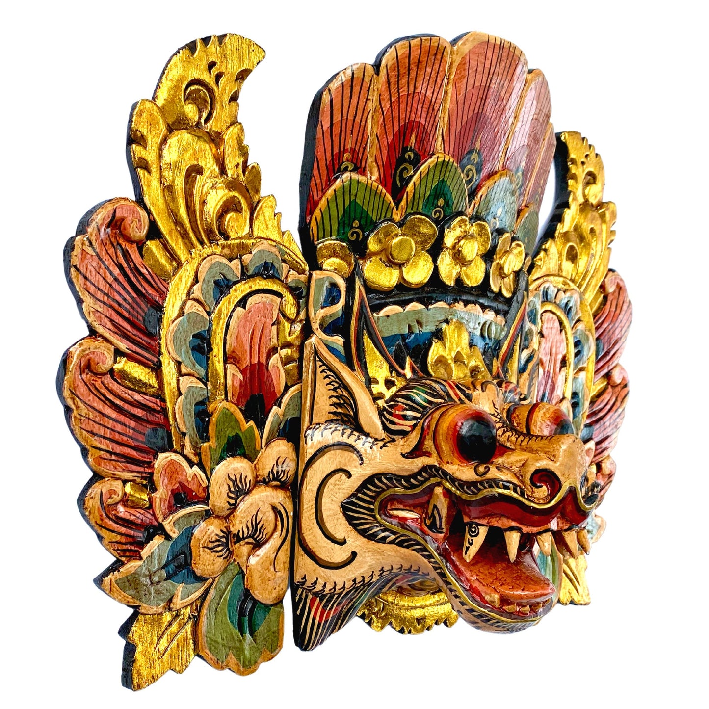 Balinese Barong Singa Lion Mask Protector Guardian Hand Polychrome Carved wood Carving Bali Folk Art Wall Decor Mask - Acadia World Traders