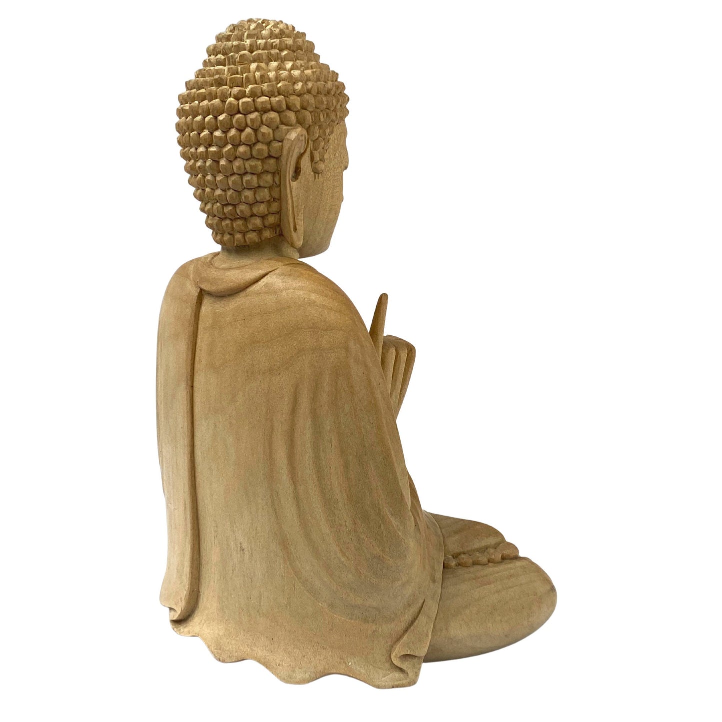 Meditating Buddha Statue Wishing Jewel Mudra hand Carved wood Sculpture Bali Art wood carving 8.75