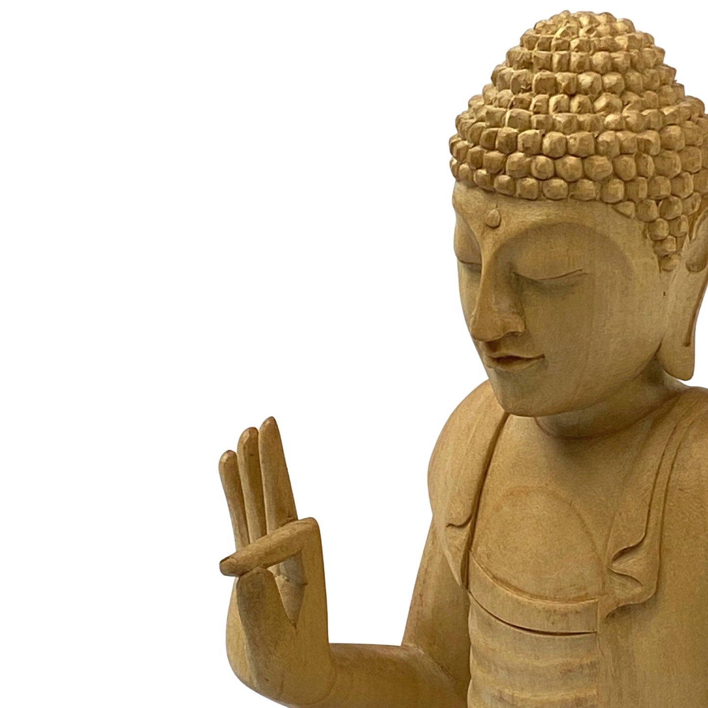 Teaching Buddha statue Dharmachakra Dharma Wheel Mudra Wood Carving Sculpture Bali Buddhist Art asian decor