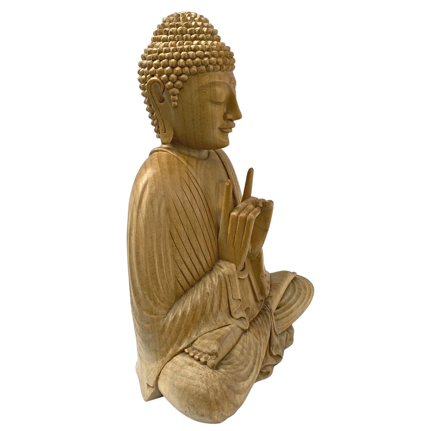 Meditating Buddha Statue Wishing Jewel Mudra hand Carved wood Sculpture Bali Art wood carving 10"
