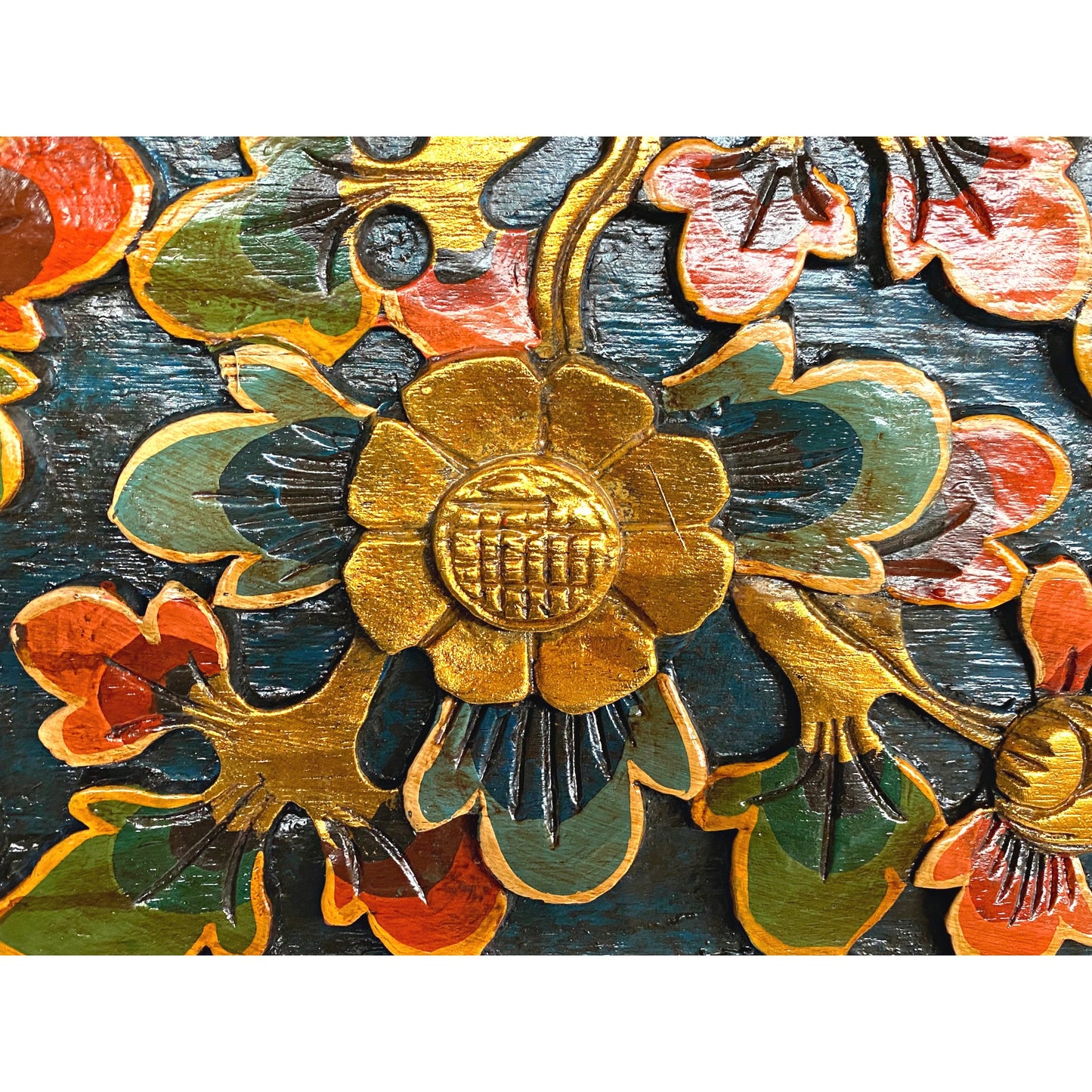 Balinese Sacred Lotus Panel architectural Relief Wood Carving Bali wall Art 39"