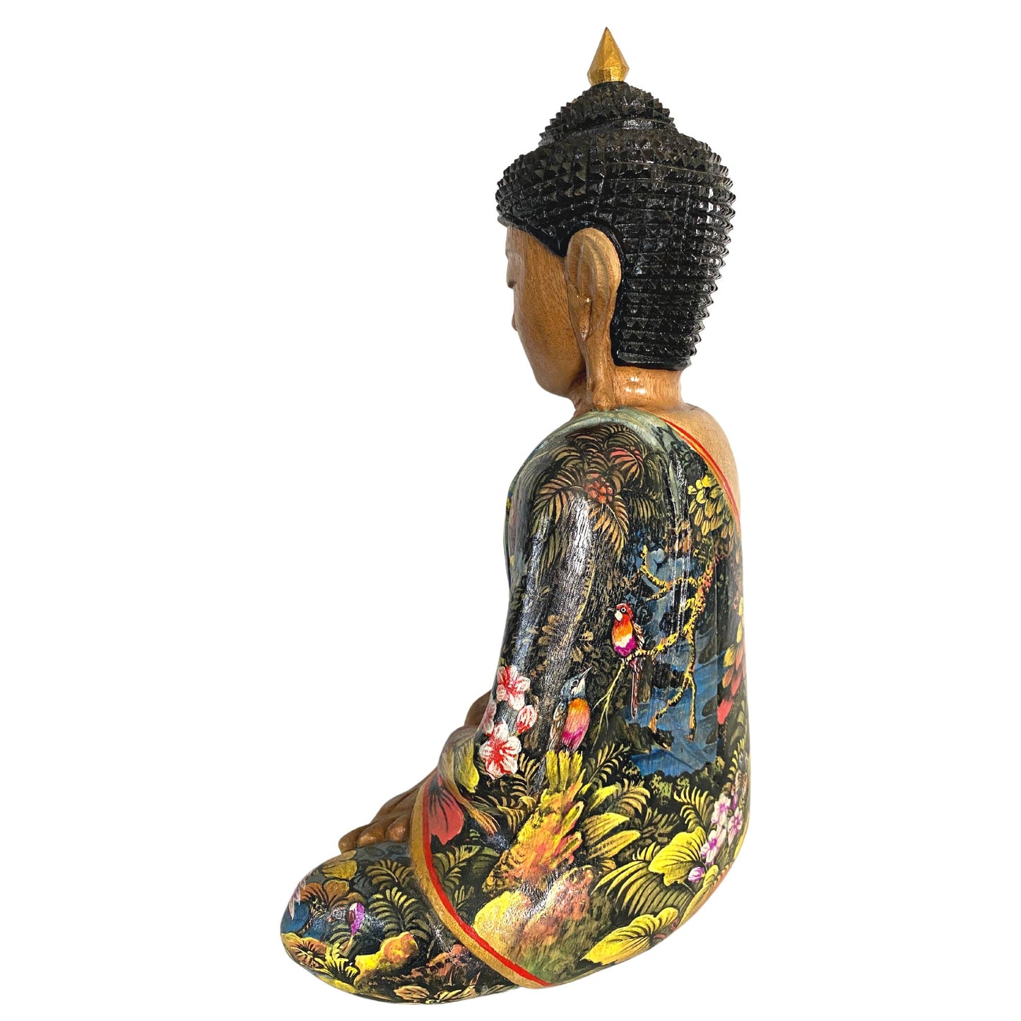 Buddha Wood Carving Statue Touching the Earth Buddha Bhumisparsha Mudra Painted & hand Carved Wood Sculpture Balinese Art Bali Folkart