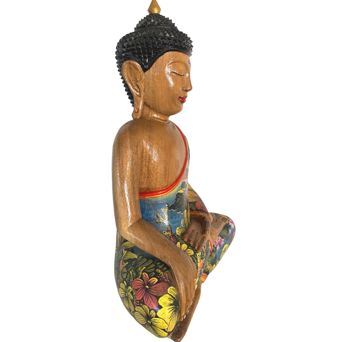 Buddha Wood Carving Statue Touching the Earth Buddha Bhumisparsha Mudra Painted & hand Carved Wood Sculpture Balinese Art Bali Folkart