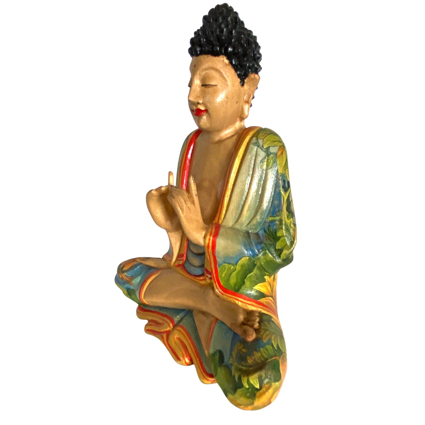 Meditating Buddha Wooden Statue Wishing Jewel Buddha Manidhari Mudra Hand Painted Wood Carving Carved Sculpture Balinese Art Bali Folkart