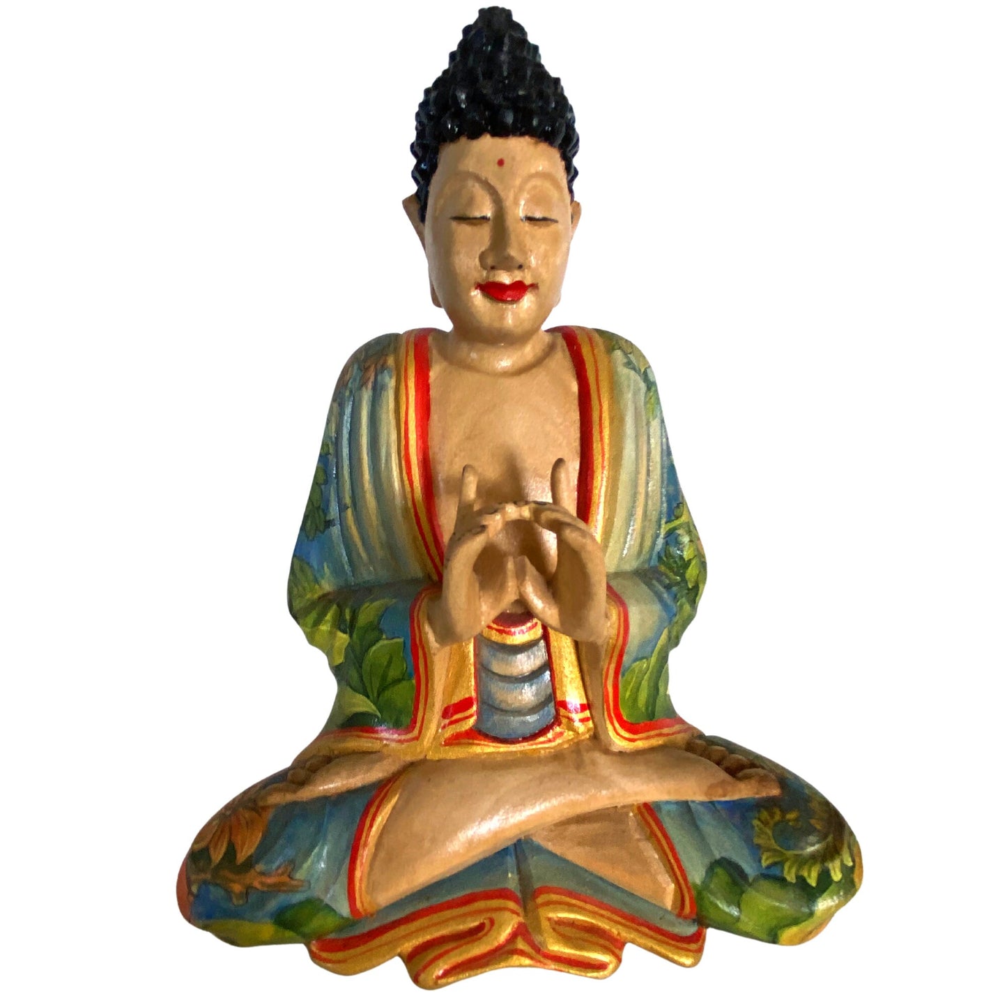 Meditating Buddha Wooden Statue Wishing Jewel Buddha Manidhari Mudra Hand Painted Wood Carving Carved Sculpture Balinese Art Bali Folkart