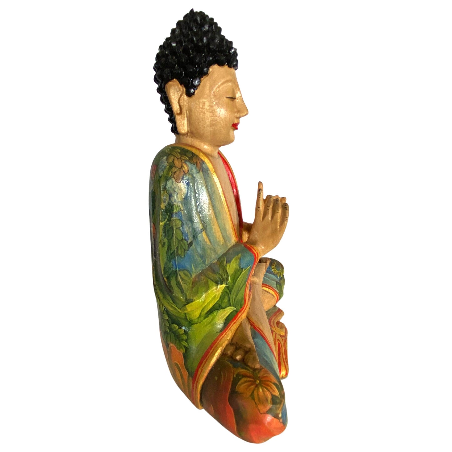 Meditating Buddha Wooden Statue Wishing Jewel Buddha Manidhari Mudra Hand Painted Wood Carving Carved Sculpture Balinese Art Bali Folkart