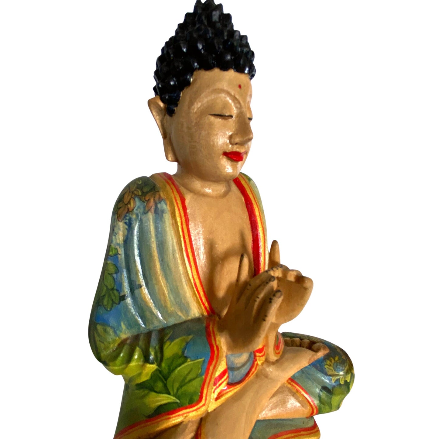 Meditating Buddha Wooden Statue Wishing Jewel Buddha Manidhari Mudra Hand Painted Wood Carving Carved Sculpture Balinese Art Bali Folkart