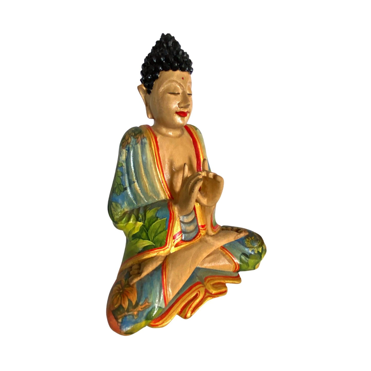 Meditating Buddha Wooden Statue Wishing Jewel Buddha Manidhari Mudra Hand Painted Wood Carving Carved Sculpture Balinese Art Bali Folkart