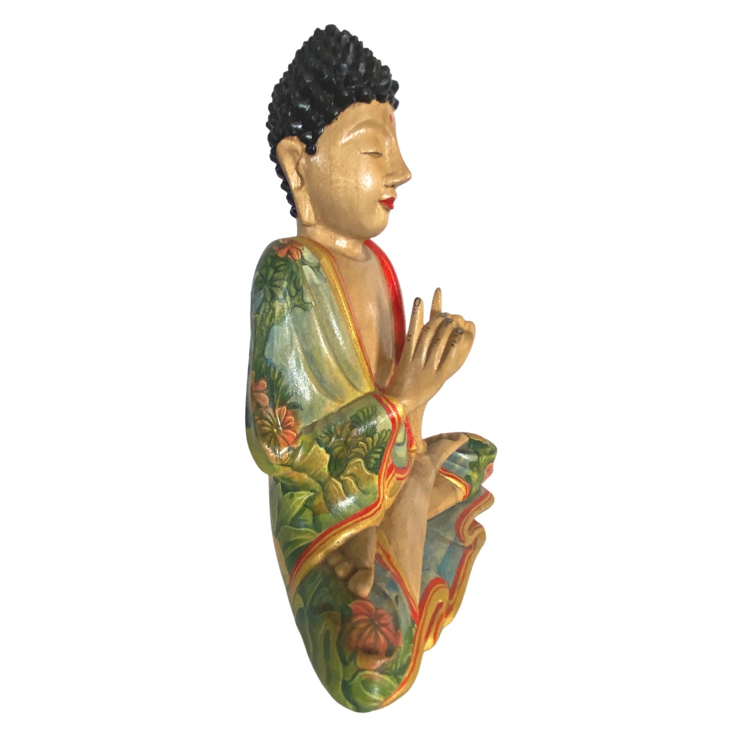 Wishing Jewel Buddha Manidhari Mudra Statue Hand Painted Wood Carving Sculpture Balinese Art