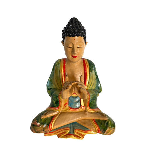 Meditating Buddha Manidhari Mudra Statue Hand Painted Wood Carving Sculpture Balinese Art