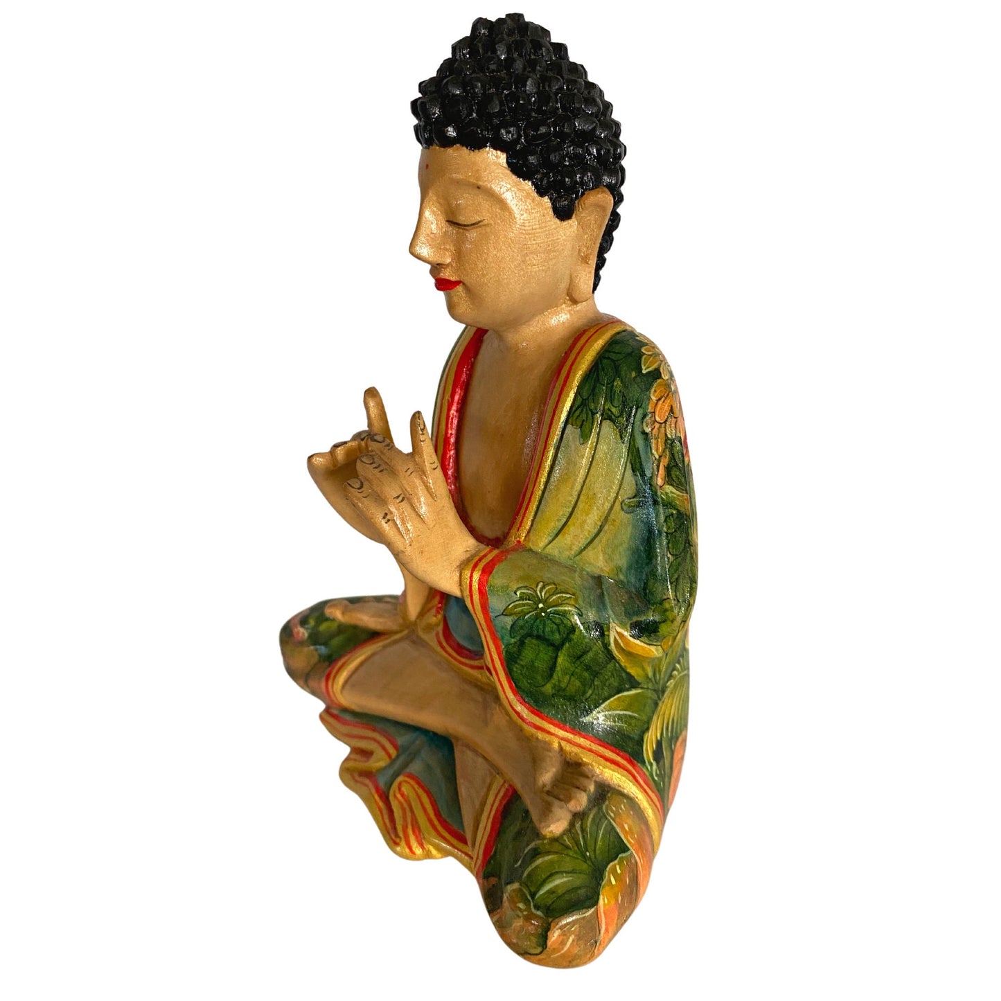 Meditating Buddha Manidhari Mudra Statue Hand Painted Wood Carving Sculpture Balinese Art
