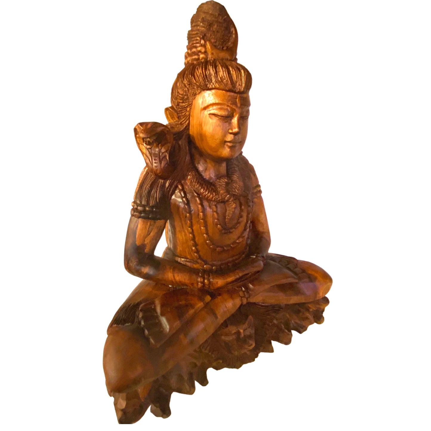 Lord Shiva Statue Seated upon Tiger in Lotus Pose Hand carved wood Carving sculpture Balinese Iconography Hindu Bali art