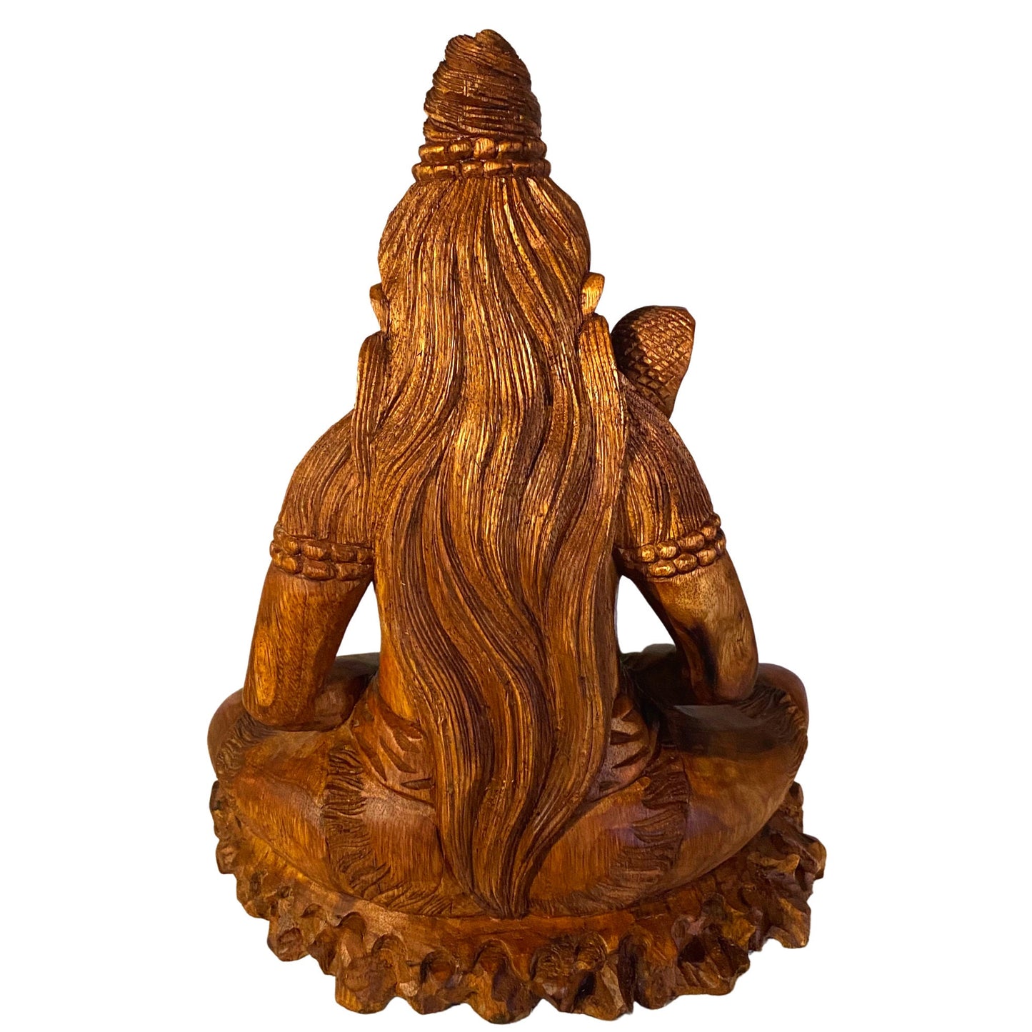 Lord Shiva Statue Seated upon Tiger in Lotus Pose Hand carved wood Carving sculpture Balinese Iconography Hindu Bali art