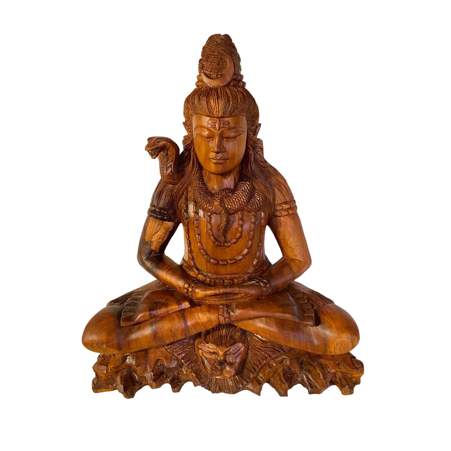 Lord Shiva Statue Seated upon Tiger in Lotus Pose Hand carved wood Carving sculpture Balinese Iconography Hindu Bali art