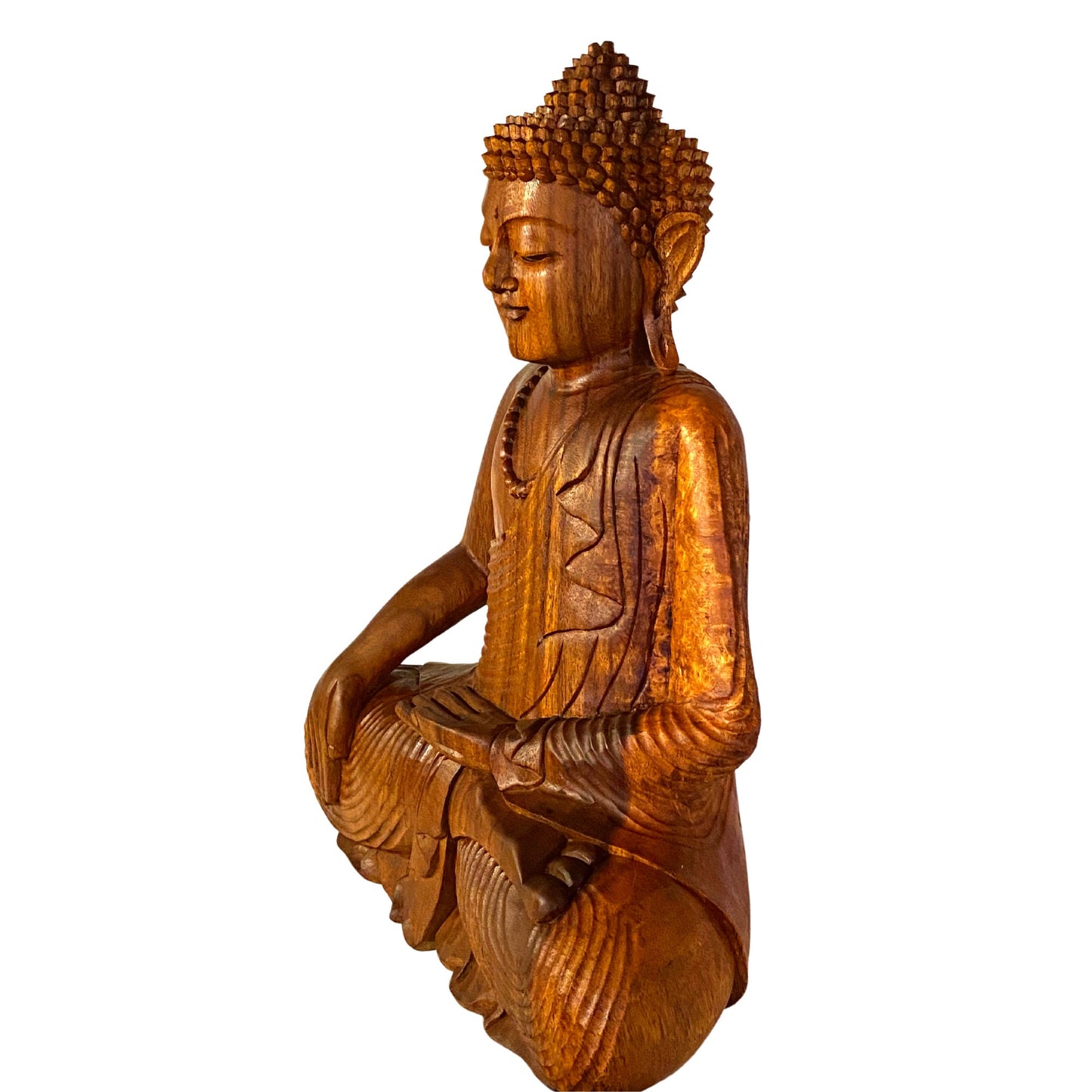 Balinese Buddha Statue Hand Carved Earth Witness Bhumisparsha pose Sculpture Handmade Bali wood carving Art Asian Decor