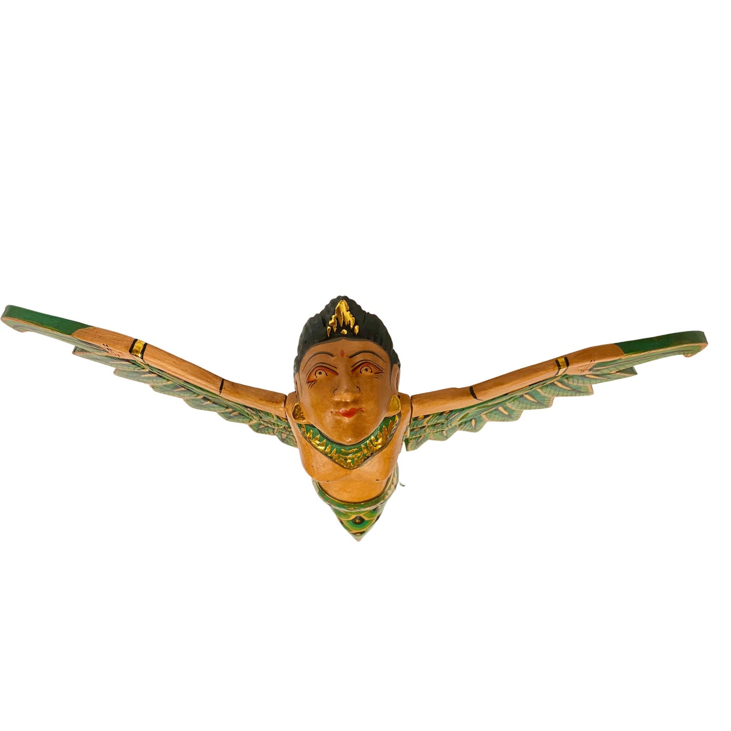 Bali Mermaid Mobile Goddess Winged Flying Sea Maiden Spirit Chaser Cradle Guardian Hand Carved Wood Green Balinese Folk art 16"