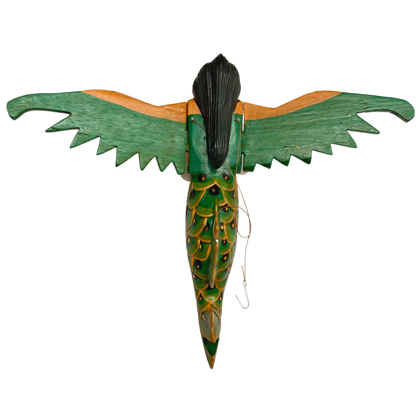 Bali Mermaid Mobile Goddess Winged Flying Sea Maiden Spirit Chaser Cradle Guardian Hand Carved Wood Green Balinese Folk art 16"