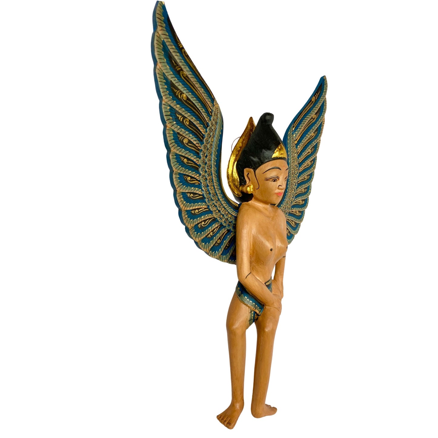 Winged Dewi Sri Fertility Goddess Nursery Mobile Demon Chaser Cradle Guardian Carved Wood Balinese Folk art Teal - Acadia World Traders