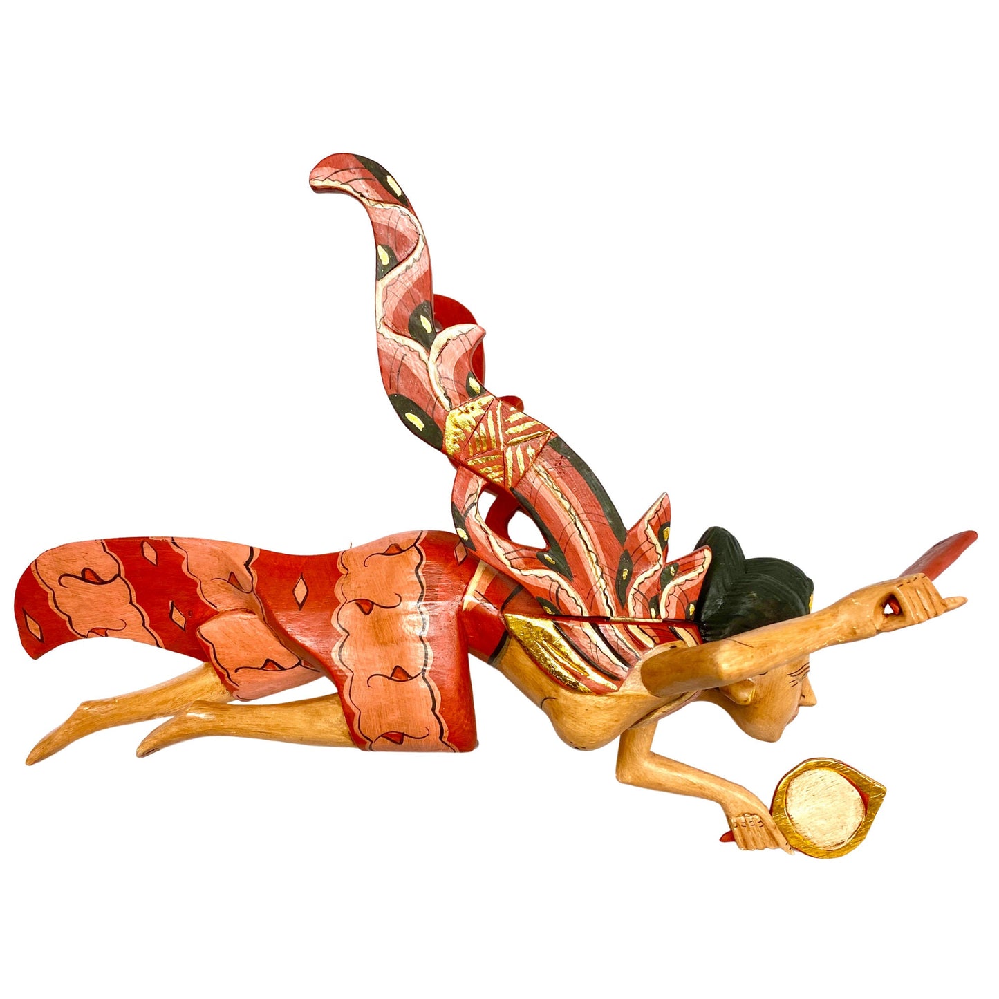 Flying Dewi Ratih Moon Lunar Goddess Mobile Crib Guardian Hand Carved Wood Bali Folk Art red 16"