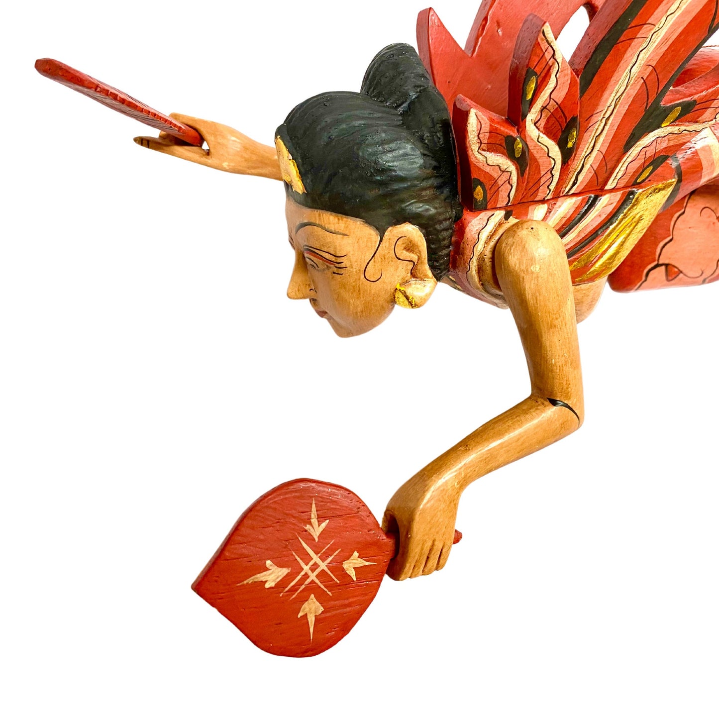 Flying Dewi Ratih Moon Lunar Goddess Mobile Crib Guardian Hand Carved Wood Bali Folk Art red 16"