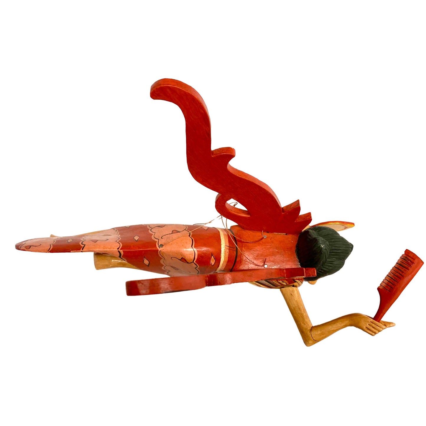 Flying Dewi Ratih Moon Lunar Goddess Mobile Crib Guardian Hand Carved Wood Bali Folk Art red 16"