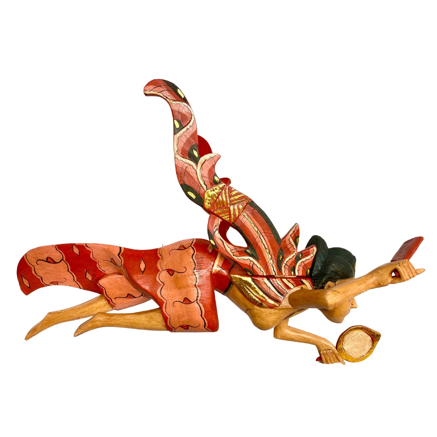Flying Dewi Ratih Moon Lunar Goddess Mobile Crib Guardian Hand Carved Wood Bali Folk Art red 16"