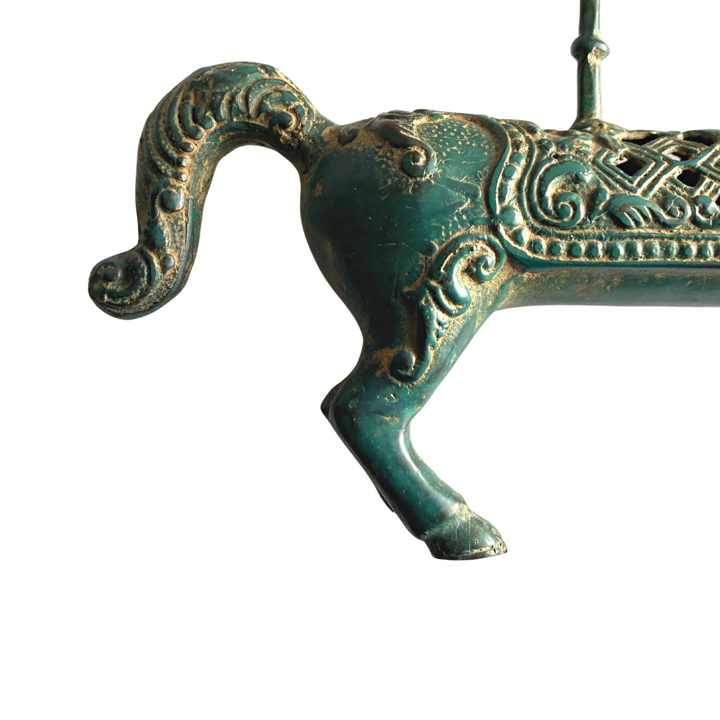 Tribal Horse Bronze candelabra candle holder Lost wax cast Bronze Green Verdigris metal Vintage Indonesian Folk Art